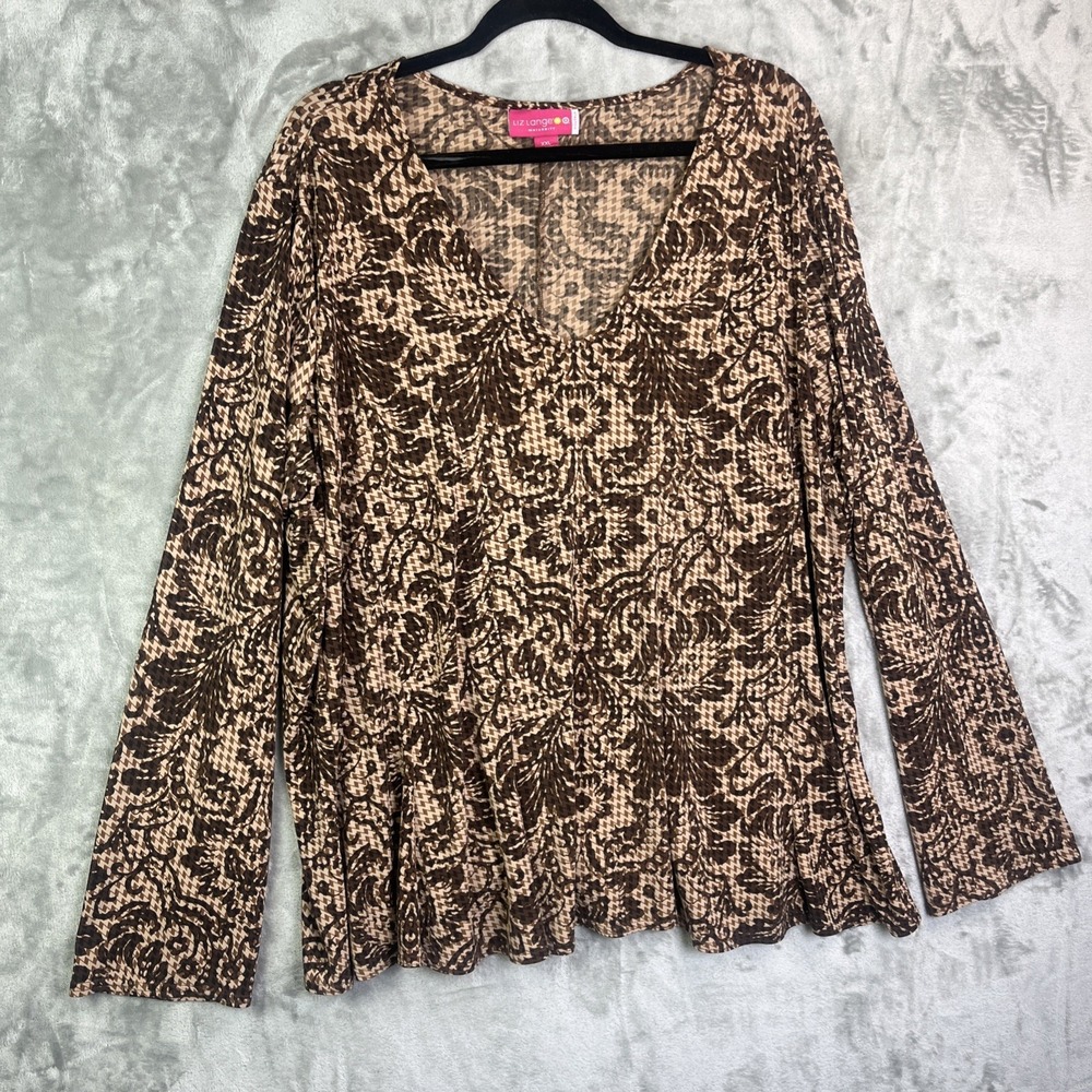 Liz Lange Maternity Womens XL Brown Paisley Stretch Long Sleeve Pullover Top EUC - Picture 1 of 6